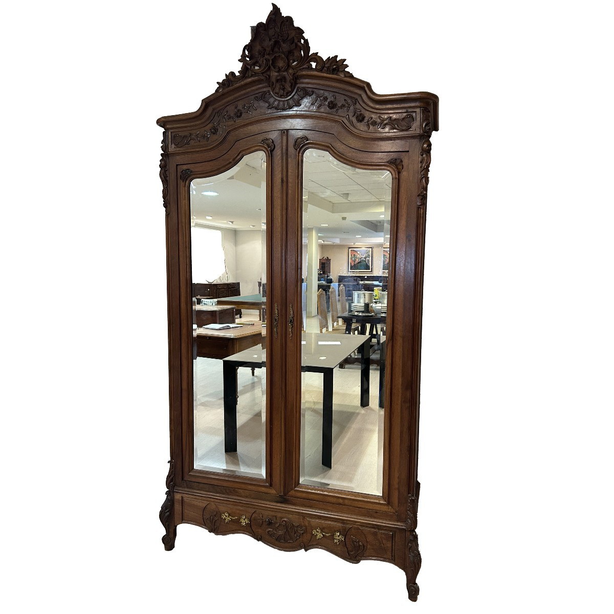 Large French Louis-philippe Wardrobe In Walnut With Mirrors – Late 19th Century