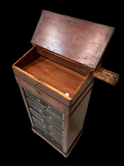 Cartonnier Français en Acajou avec Pupitre et Dessus en Cuir – Seconde Moitié XIXe siècle-photo-2