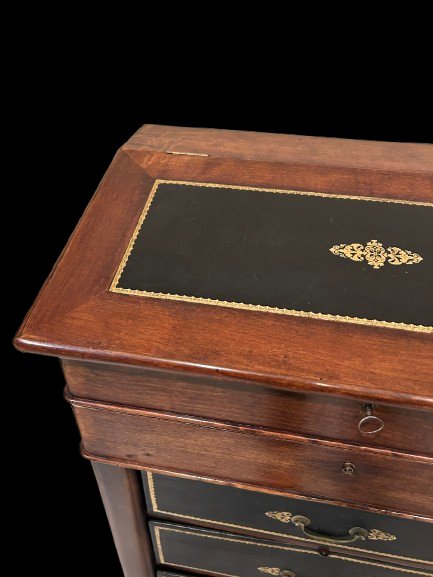 Cartonnier Français en Acajou avec Pupitre et Dessus en Cuir – Seconde Moitié XIXe siècle-photo-4