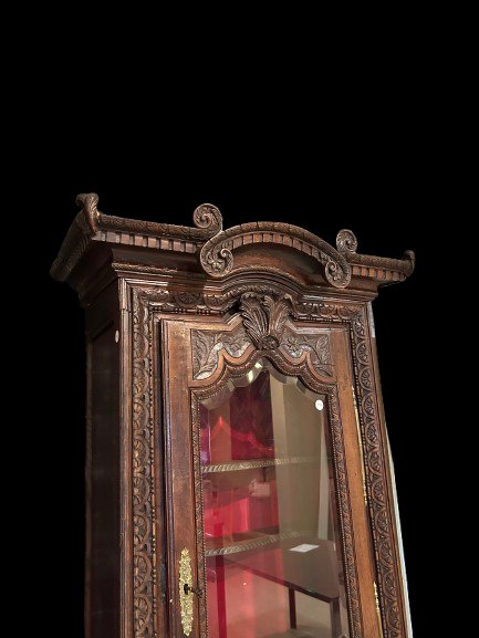 Vitrine Française en Chêne avec Fronton en Temple et Sculptures – Seconde Moitié XIXe siècle-photo-2