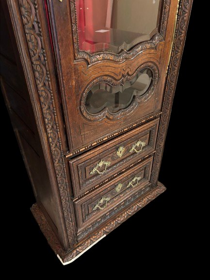 Vitrine Française en Chêne avec Fronton en Temple et Sculptures – Seconde Moitié XIXe siècle-photo-4