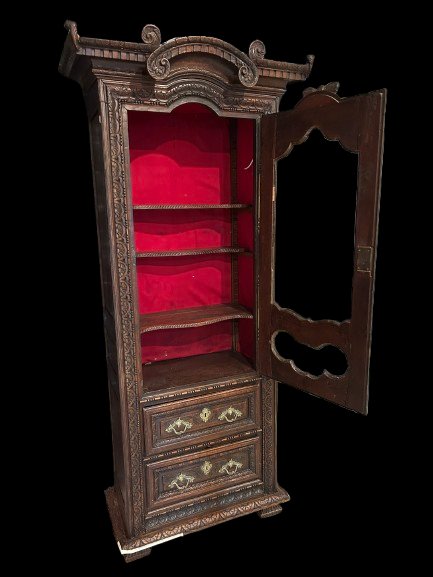 Vitrine Française en Chêne avec Fronton en Temple et Sculptures – Seconde Moitié XIXe siècle-photo-2