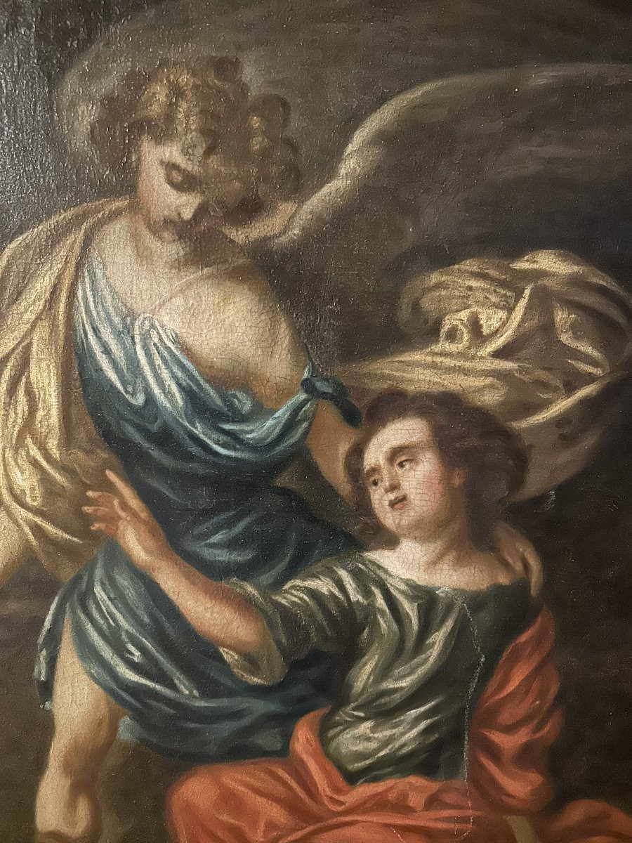 Peinture à l’Huile Française de la Fin du XVIIe Siècle – Ange Gardien, Art Baroque Religieux-photo-3
