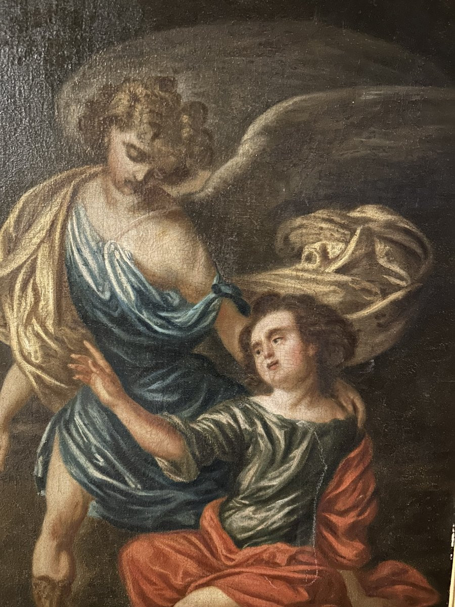 Peinture à l’Huile Française de la Fin du XVIIe Siècle – Ange Gardien, Art Baroque Religieux-photo-4
