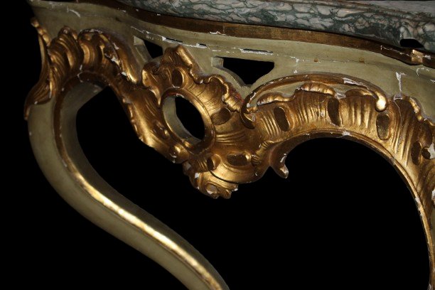 Console Française Louis XV en Bois Doré avec Dessus Marbre – Fin XVIIIe / Début XIXe Siècle-photo-4