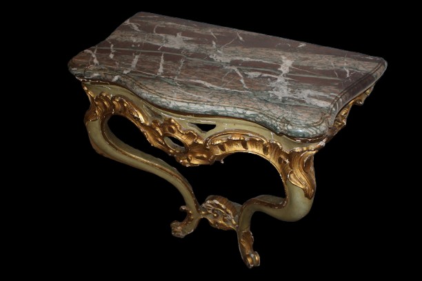Console Française Louis XV en Bois Doré avec Dessus Marbre – Fin XVIIIe / Début XIXe Siècle-photo-1