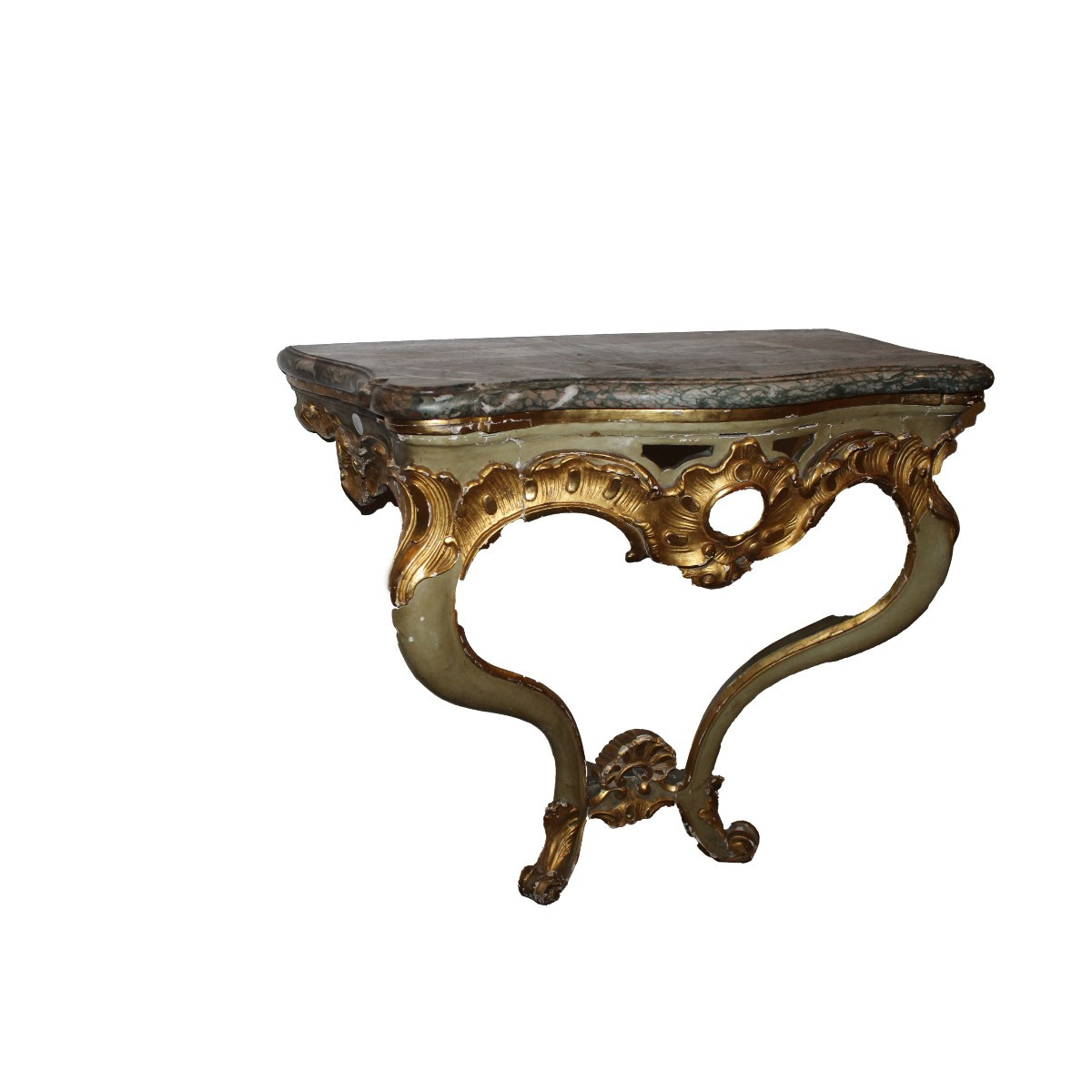 Console Française Louis XV en Bois Doré avec Dessus Marbre – Fin XVIIIe / Début XIXe Siècle