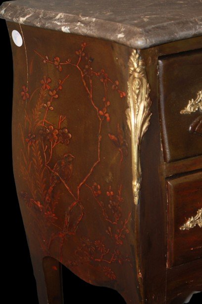 19th Century French Louis XV Bedside Cabinet – Chinoiserie Lacquered And Hand-painted With Marb-photo-3