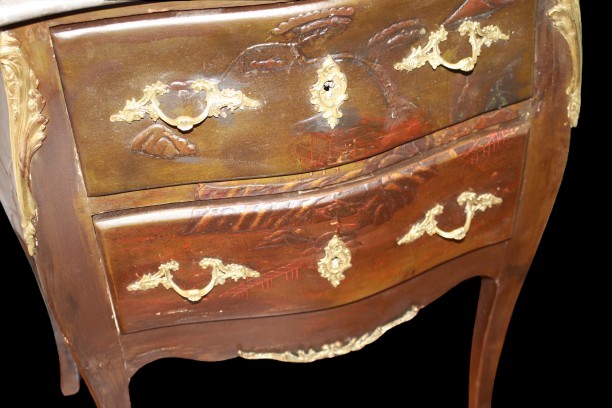 19th Century French Louis XV Bedside Cabinet – Chinoiserie Lacquered And Hand-painted With Marb-photo-1