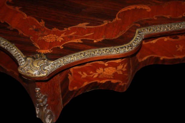 Bureau Écritoire Français Louis XV en Palissandre – Marqueterie Florale et Bronzes, XIXe Siècle-photo-3