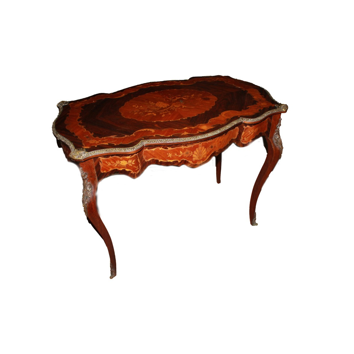 Bureau Écritoire Français Louis XV en Palissandre – Marqueterie Florale et Bronzes, XIXe Siècle