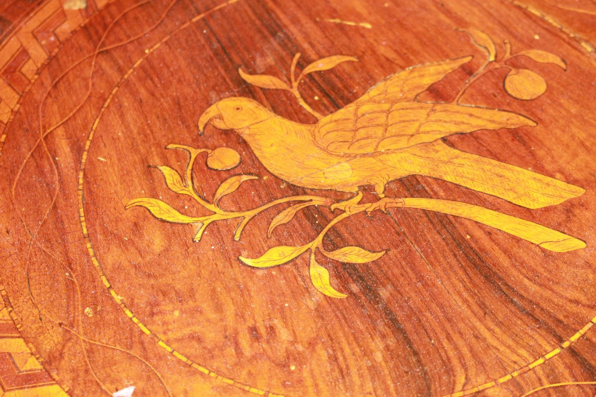 Italian Sorrento Side Table In Walnut With Floral Inlay – Early 19th Century-photo-3