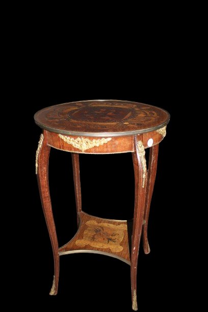 French Louis XV Gueridon Table In Bois De Violette With Marquetry And Bronze Mounts – Late 19th-photo-4