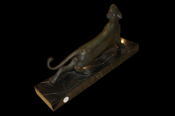 French Art Deco Bronze Panther Sculpture On Marble Base – Early 20th Century-photo-4