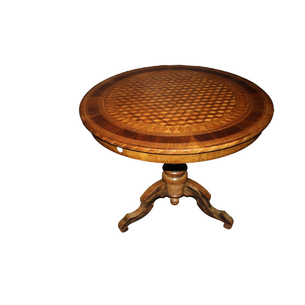 Table Ronde Italienne de Sorrente en Noyer avec Marqueterie – Première Moitié du XIXe 