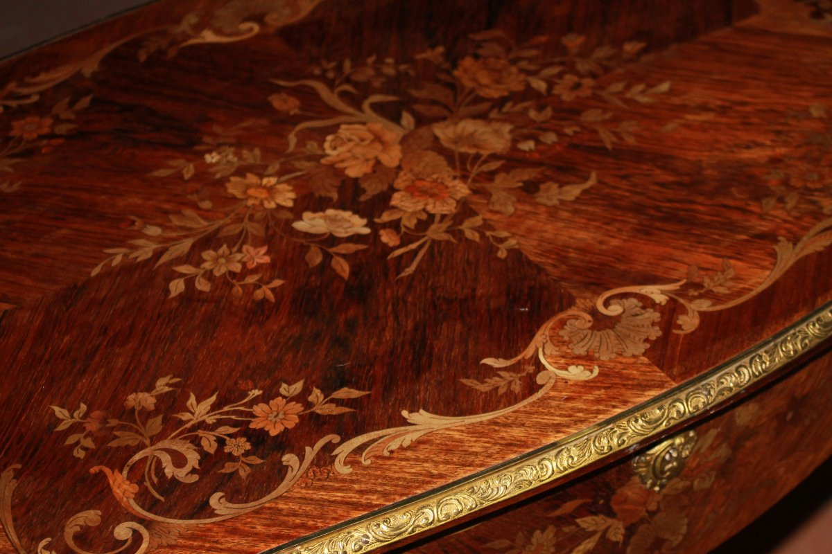 Table Bureau de Milieu Française Louis XV en Bois de Rose avec Bronzes – Seconde Moitié du XIXe-photo-2