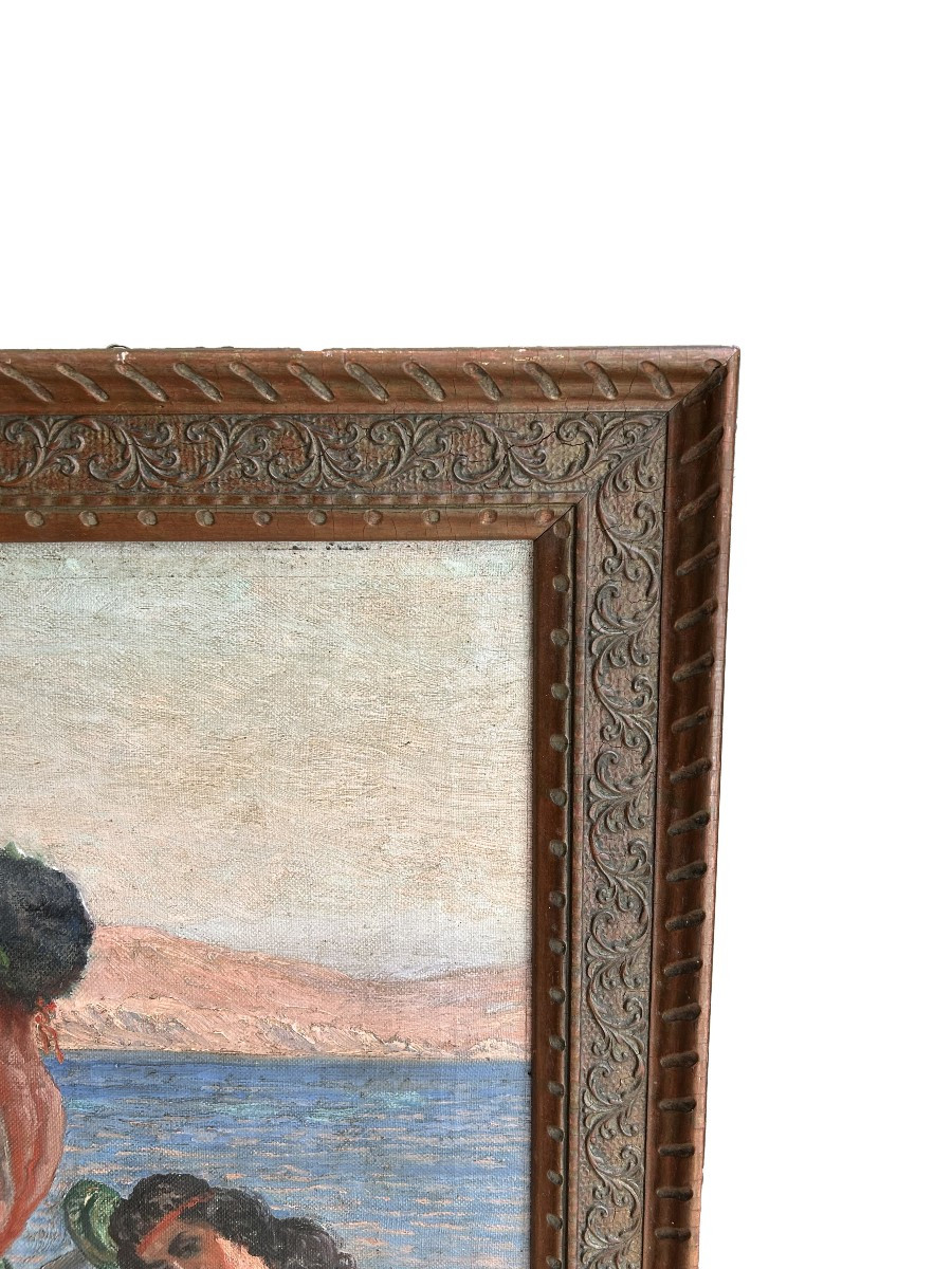 Large French Art Nouveau Oil Painting With Garden Scene – Late 19th / Early 20th Century-photo-1