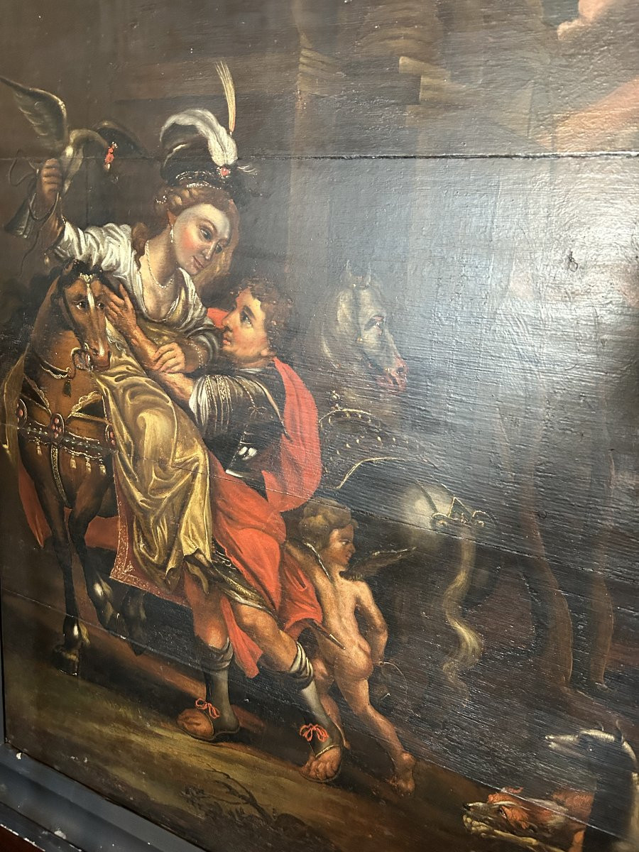 17th Century French Painting – Mythological Allegorical Gallant Scene With Cupid-photo-2