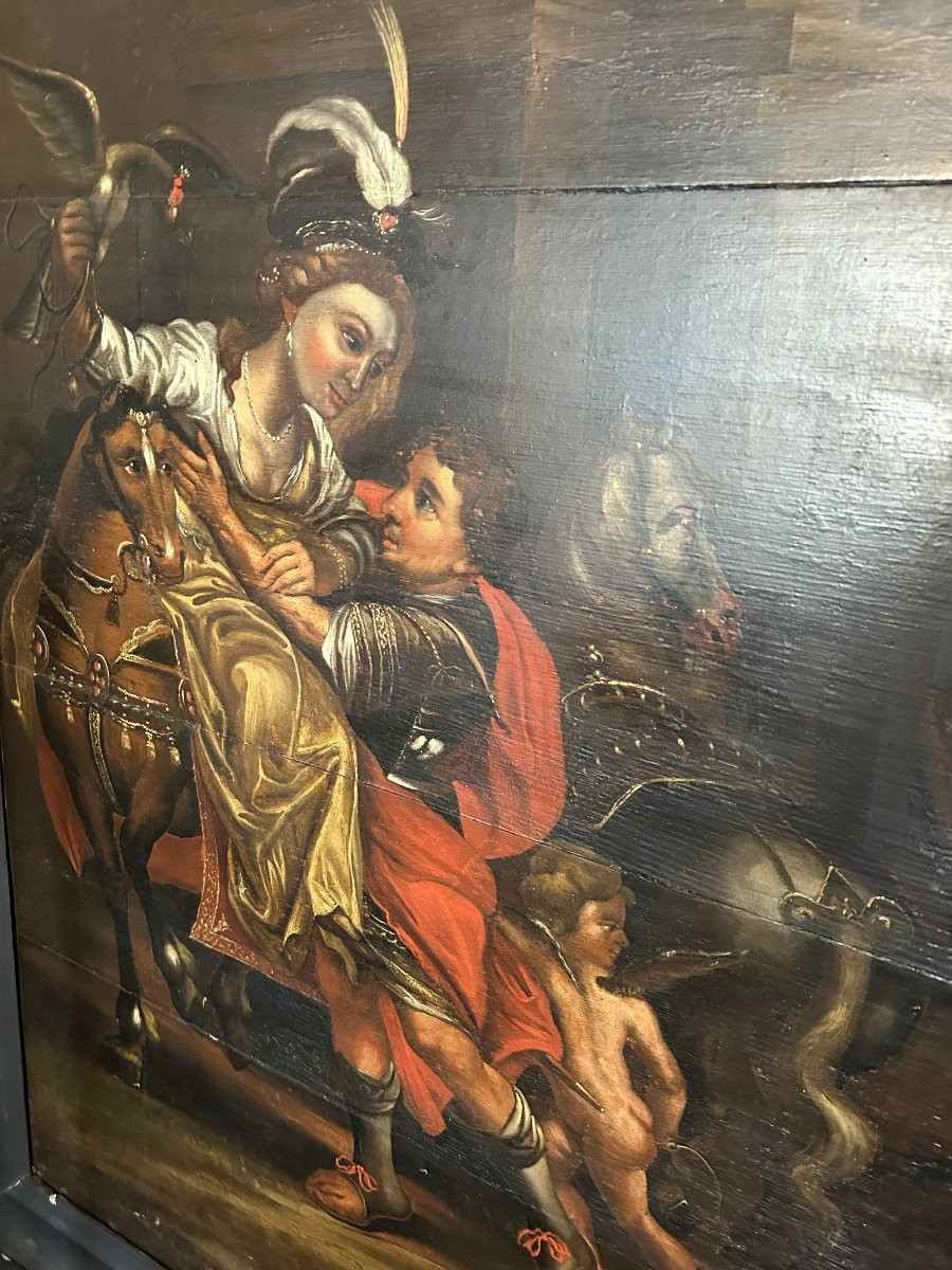 17th Century French Painting – Mythological Allegorical Gallant Scene With Cupid-photo-3