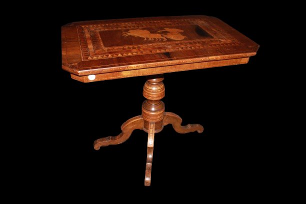 Italian Sorrento Inlaid Walnut Table With Classical Chariot Motif – Mid 19th Century-photo-4