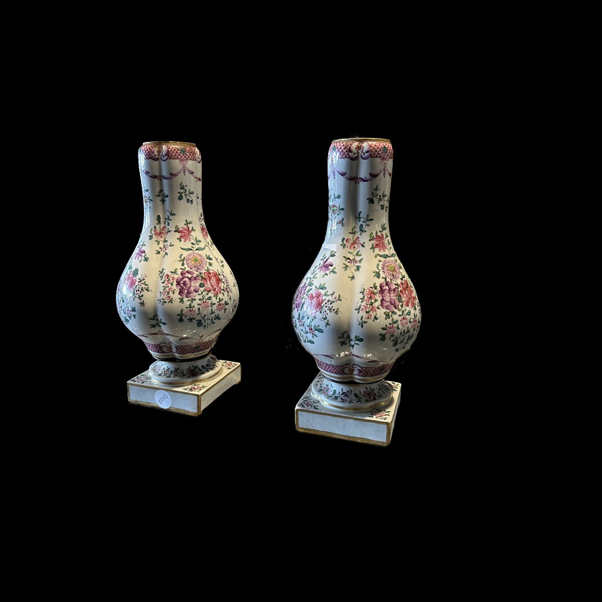 Pair Of Chinese Single-flower White Porcelain Vases With Floral Decoration – Early 20th Century