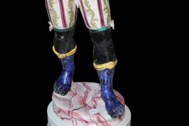 Pair Of Italian Moorish Ceramic Lamp Figures, Early 20th Century (hand-painted)-photo-4