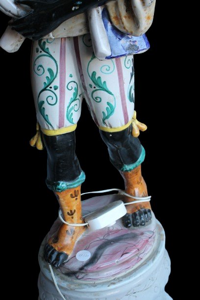 Pair Of Italian Moorish Ceramic Lamp Figures, Early 20th Century (hand-painted)-photo-3