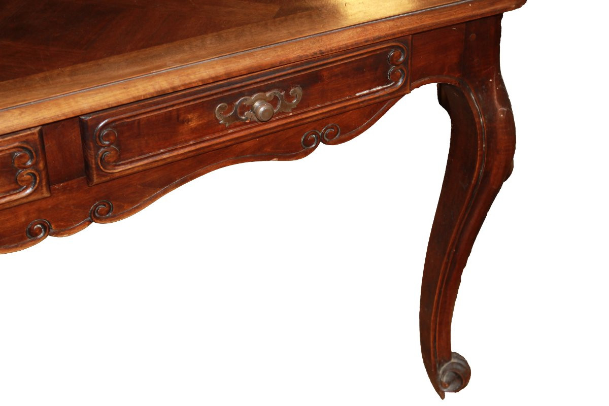 French Provençal Desk – Late 19th Century Oak Wood, Parquet Top-photo-2