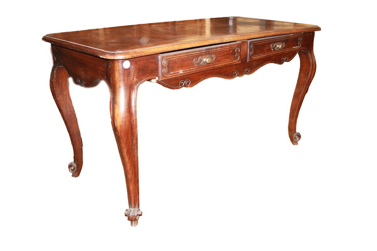 French Provençal Desk – Late 19th Century Oak Wood, Parquet Top-photo-3