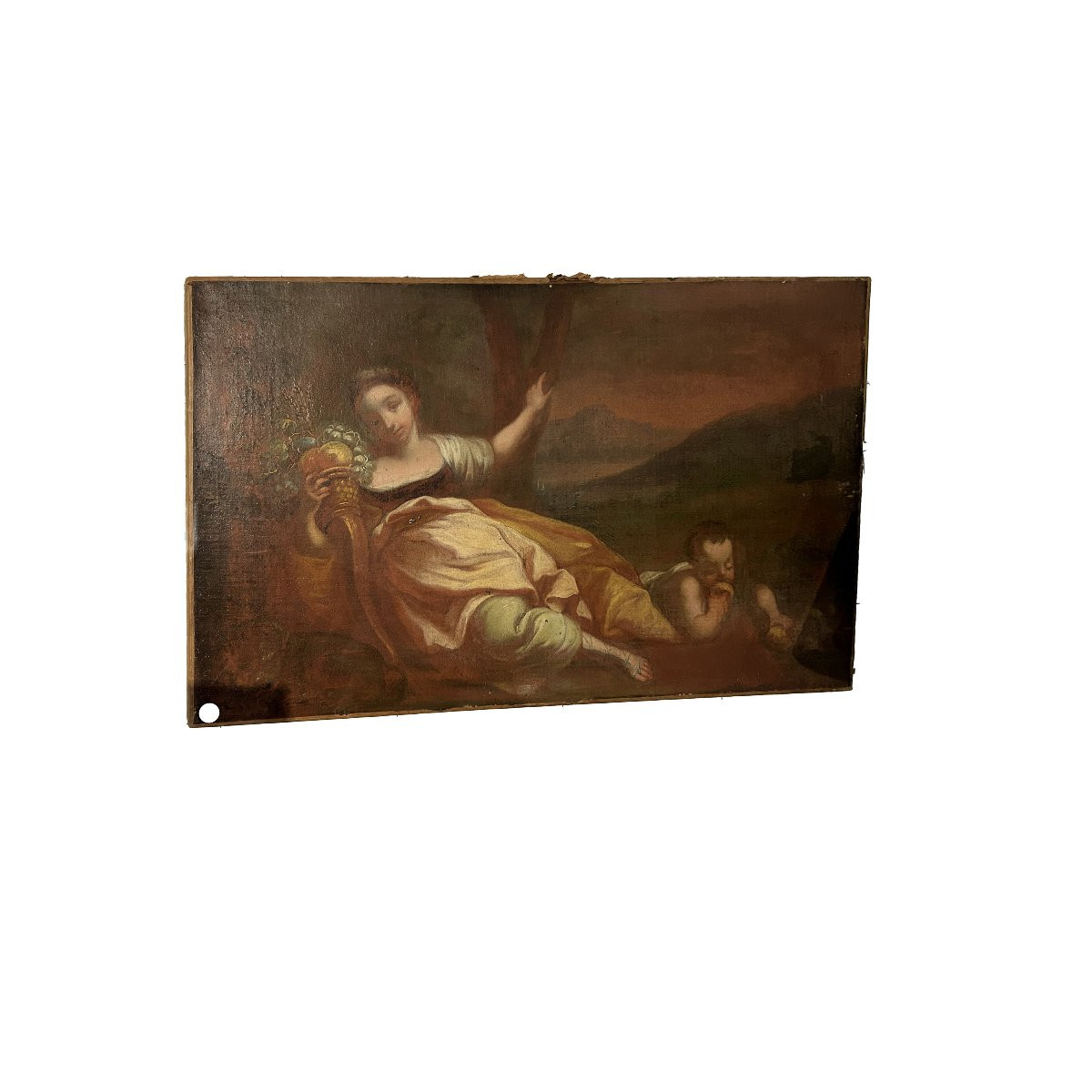 Peintures Anciennes à l’Huile – Allégorie de l’Abondance & Élégante Dame avec Perroquet, XVIIe–-photo-2