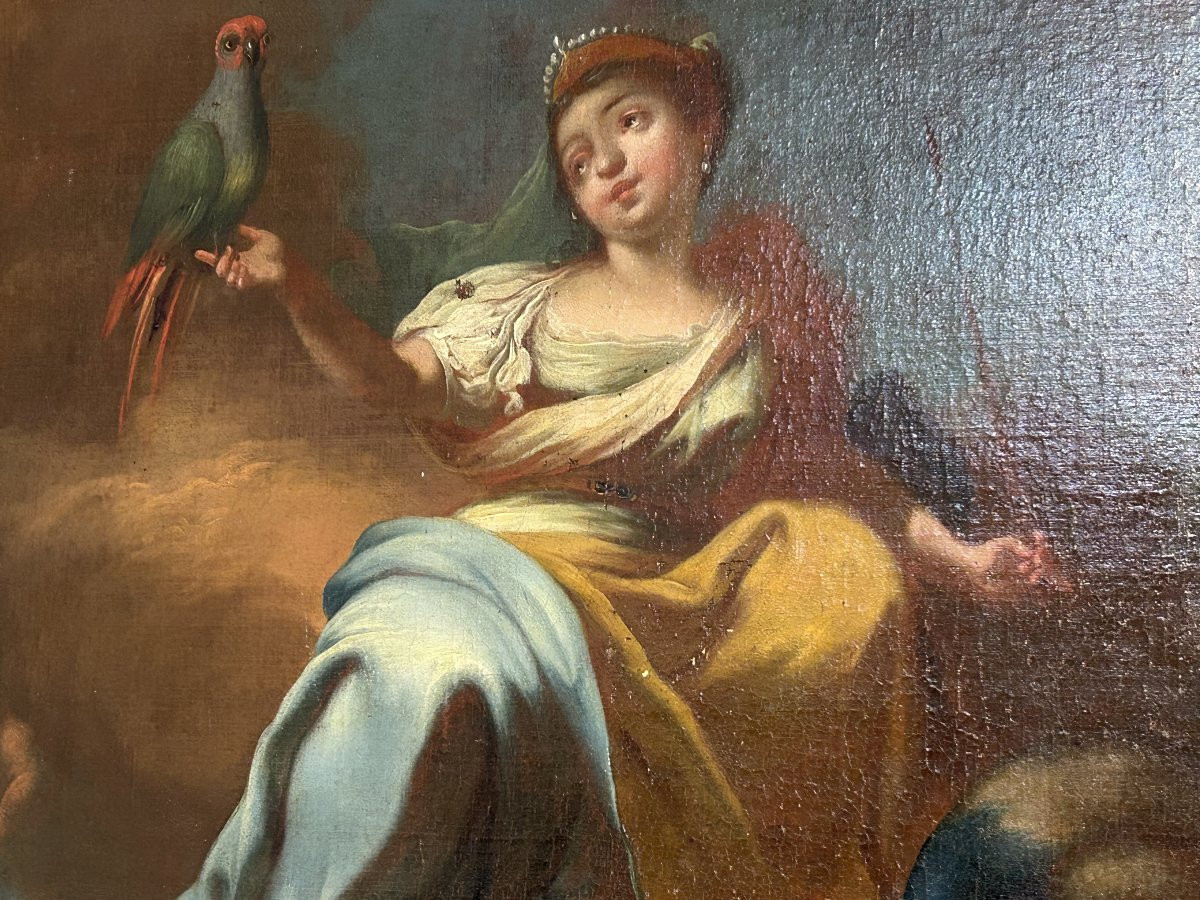 Peintures Anciennes à l’Huile – Allégorie de l’Abondance & Élégante Dame avec Perroquet, XVIIe–-photo-6