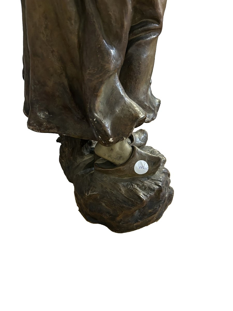 Sculpture Française du XIXe Siècle – Jeune Paysanne Versant de l’Eau (Fin 1800)-photo-4