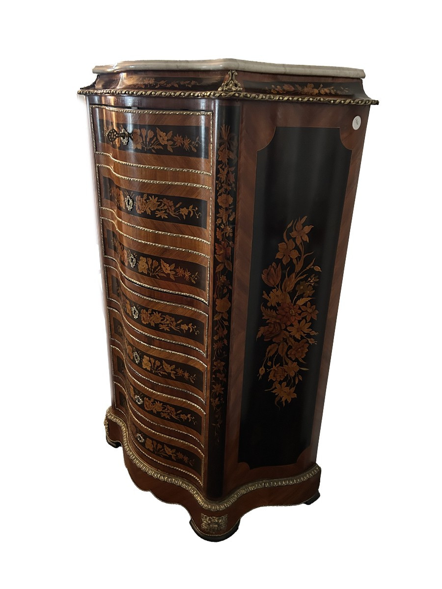 semainier Française Napoléon III – Milieu XIXe Siècle (Bois de Rose et Ébène)-photo-1