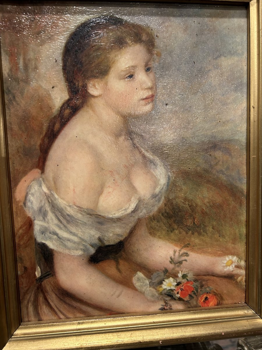 French Oil Painting Of A Young Girl – Early 20th Century With Original Frame-photo-2