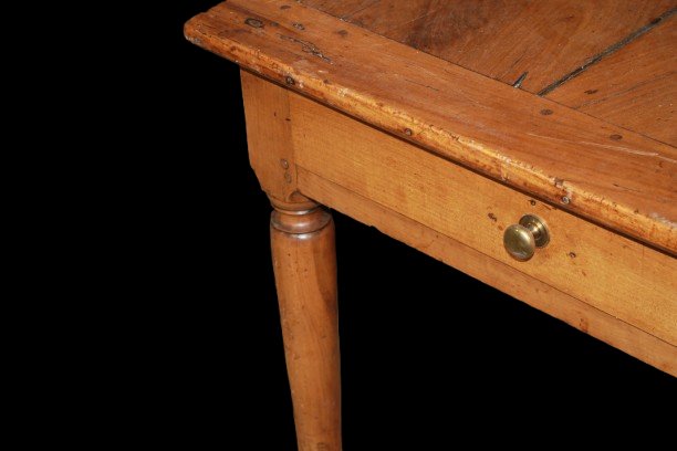 Rustic French Cherry Wood Dining Table – Early 19th Century With Drawers-photo-2