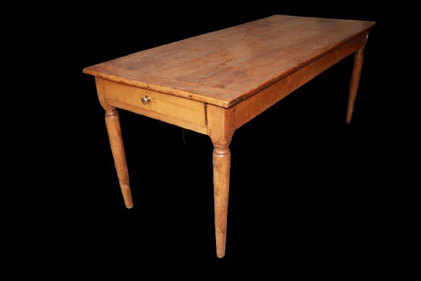 Rustic French Cherry Wood Dining Table – Early 19th Century With Drawers-photo-3