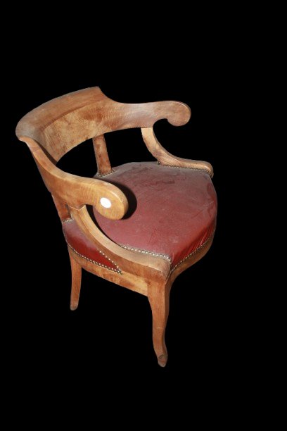 Fauteuil Cabriolet de Bureau Français Style Empire en Noyer – Seconde Moitié XIXe Siècle-photo-2