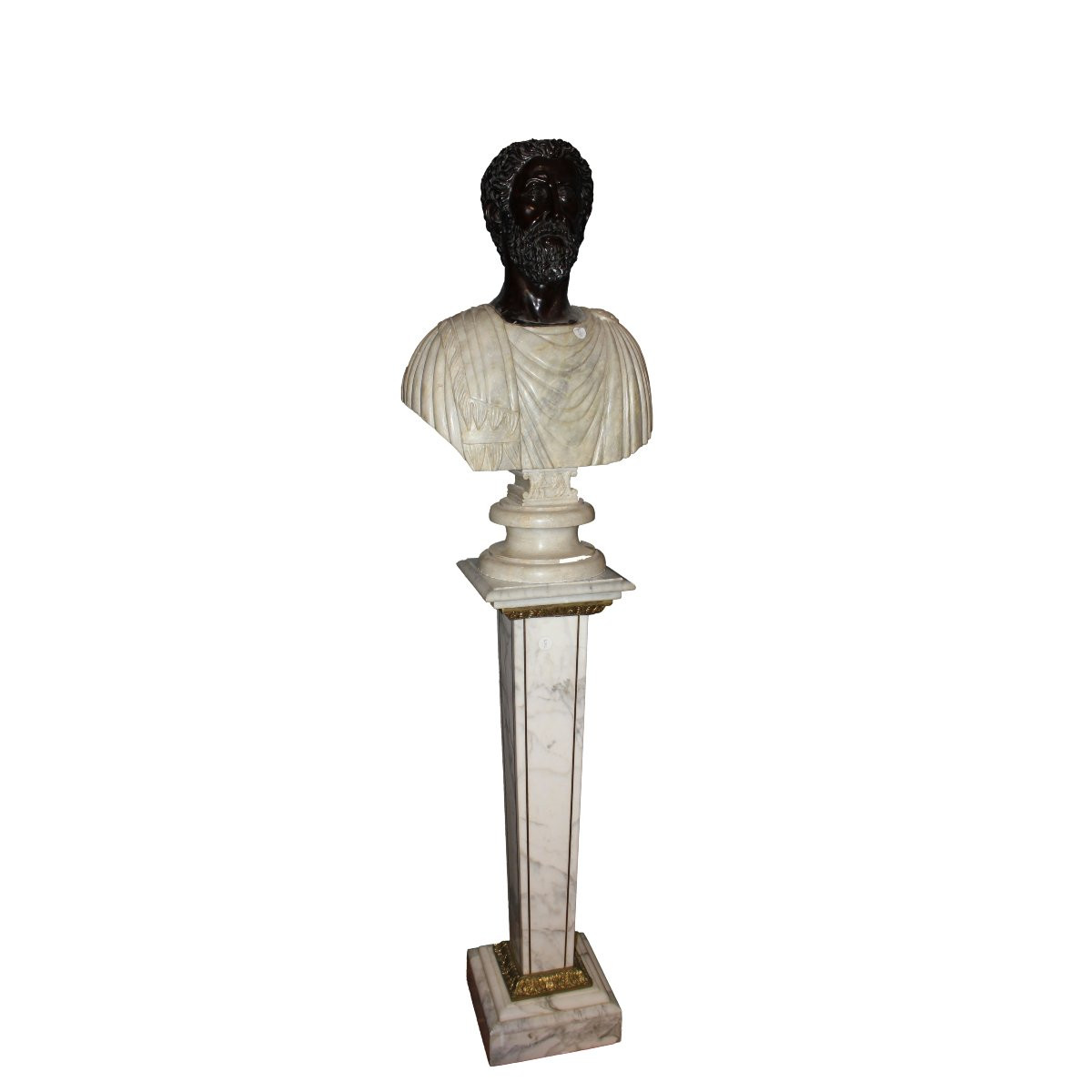 Pair Of Italian Neoclassical Busts – Early 20th Century Marble & Bronze Replicas-photo-2