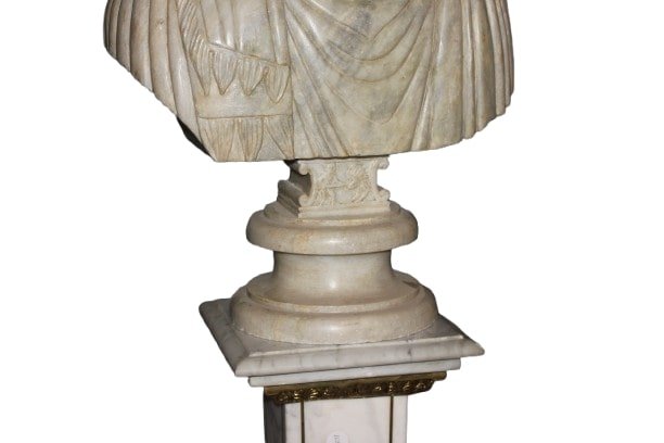 Pair Of Italian Neoclassical Busts – Early 20th Century Marble & Bronze Replicas-photo-4