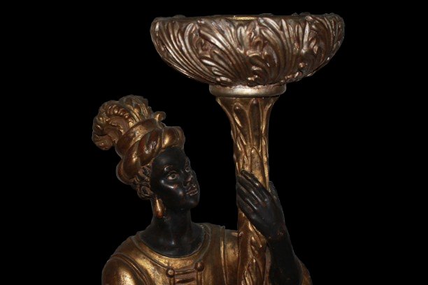 Pair Of Venetian Blackamoor Sculptures In Carved And Gilded Wood – Early 19th Century-photo-4