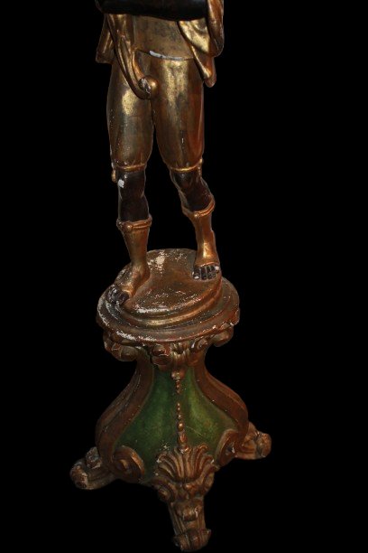 Pair Of Venetian Blackamoor Sculptures In Carved And Gilded Wood – Early 19th Century-photo-5