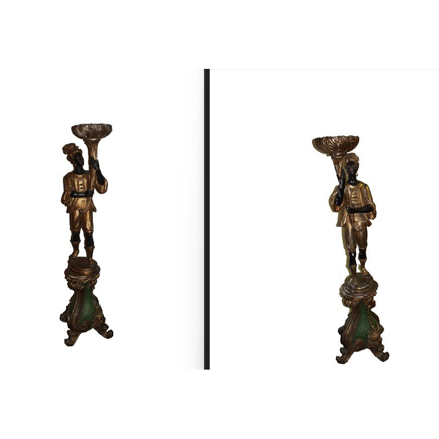 Pair Of Venetian Blackamoor Sculptures In Carved And Gilded Wood – Early 19th Century