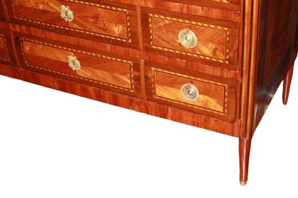 Early 19th Century French Louis XVI Style Chest Of Drawers – Mahogany, Marble Top & Inlays-photo-4