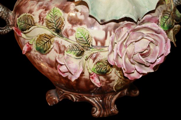 French Late 19th – Early 20th Century Decorative Piece With Rose Motif And Seahorse Handles-photo-3