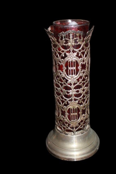 Paire de Vases Français du XXe Siècle en Verre Rouge et Monture Sheffield-photo-3