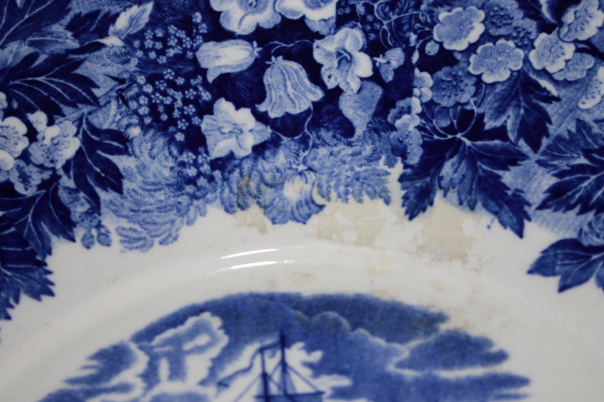 Assiette Anglaise en Porcelaine Bleu et Blanc Début XXe Siècle avec Vue de Ferrara-photo-3