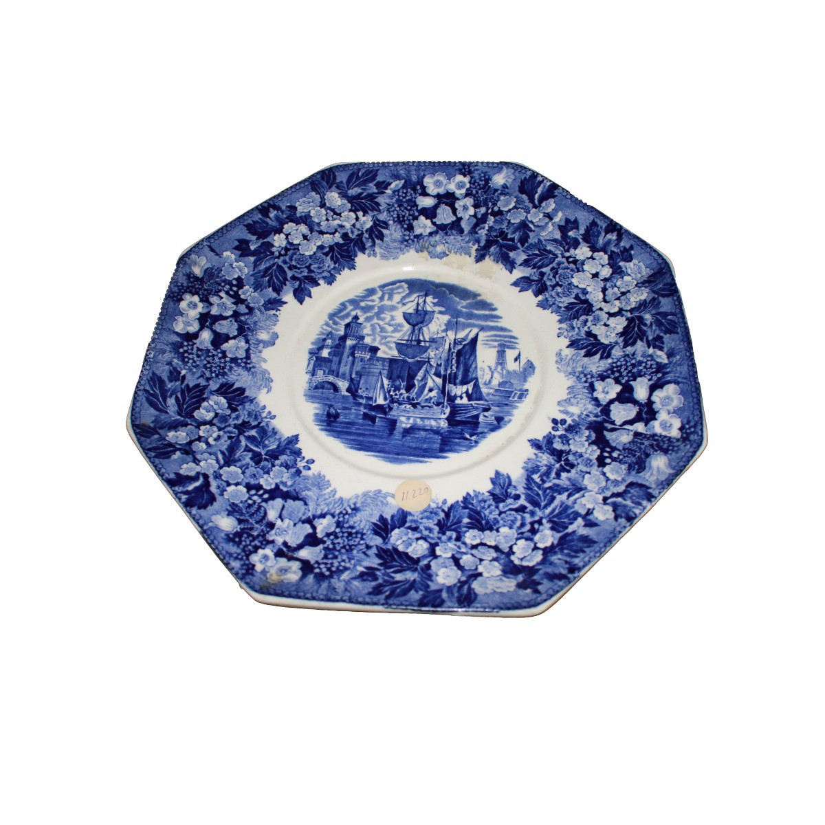 Assiette Anglaise en Porcelaine Bleu et Blanc Début XXe Siècle avec Vue de Ferrara