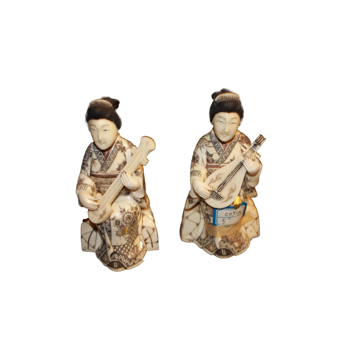 Ensemble de Quatre Sculptures Chinoises du XXe Siècle en Mammouth Représentant des Musiciens-photo-2