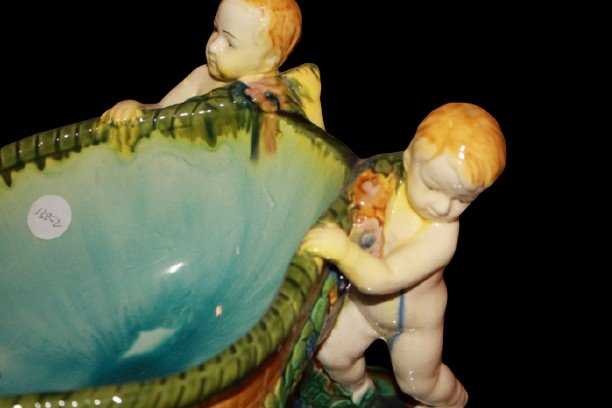 Italian Caltagirone Polychrome Ceramic Centerpiece With Putti, Early 20th Century-photo-3