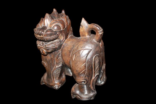 Chinese Foo Dog Wooden Sculpture – Early 20th Century-photo-2